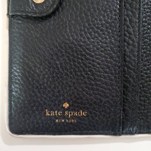 Kate Spade Black Pebbled Leather Wallet with White Trim - Picture 6 of 9